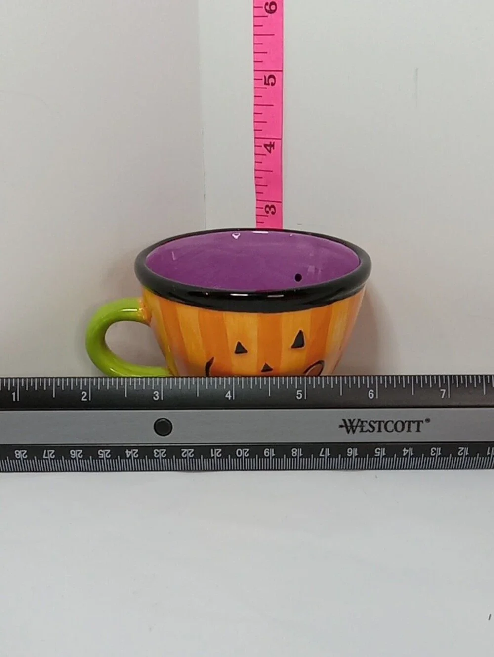 Halloween Pumpkin Ceramic Mugs Set of 4 - Orange with Green Handles